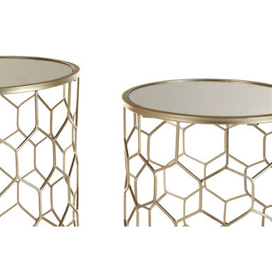 Arcana Champagne Finish Set of 2 Side Tables with Honeycomb Design