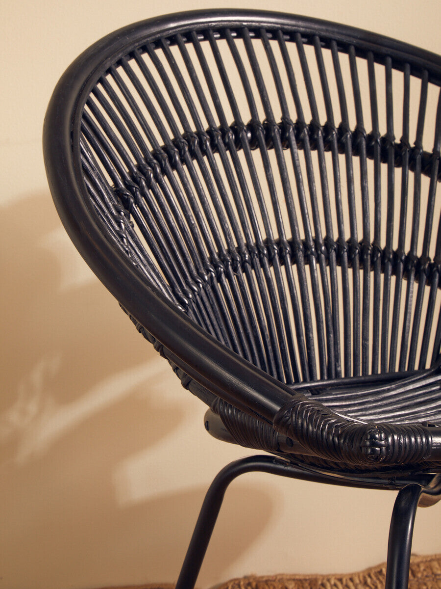Lagom Black Natural Rattan Chair with Iron Legs