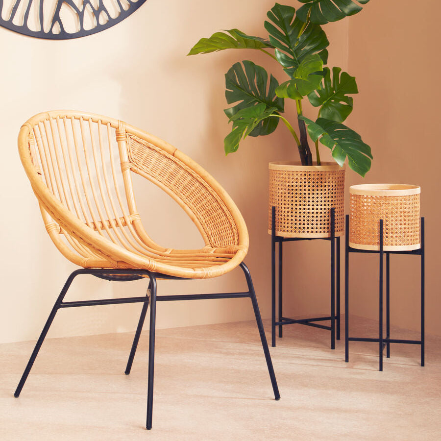 Natural Rattan and Black Iron Chair | Lagom