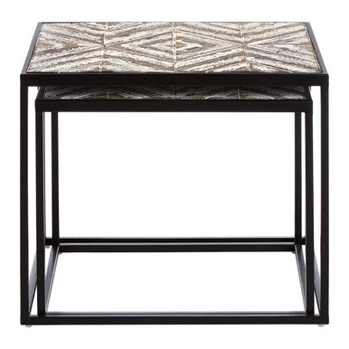 Lombok Rustic Chevron Design Set of 2 Side Tables