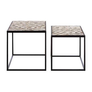 Lombok Rustic Chevron Design Set of 2 Side Tables