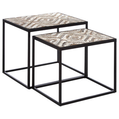 Lombok Rustic Chevron Design Set of 2 Side Tables