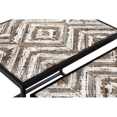 Lombok Rustic Chevron Design Set of 2 Side Tables