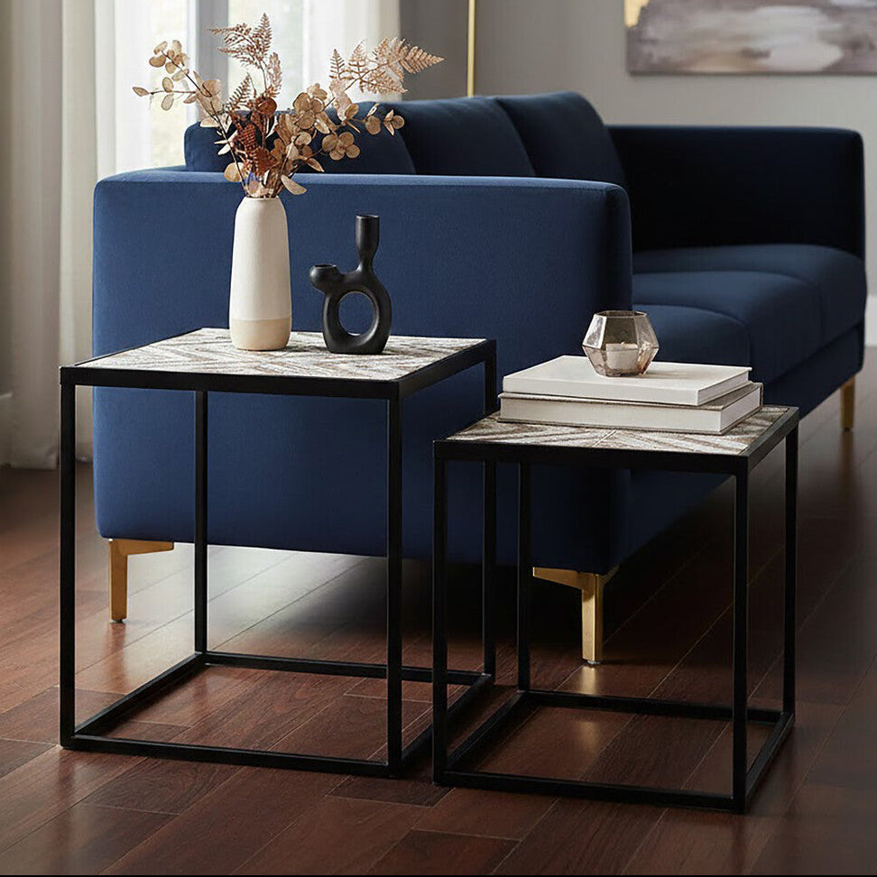 Lombok Rustic Chevron Design Set of 2 Side Tables