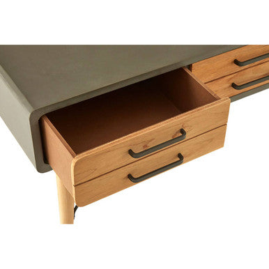 Grey Steel Frame and Natural Wooden Coffee Table with Six Drawers, Trinity