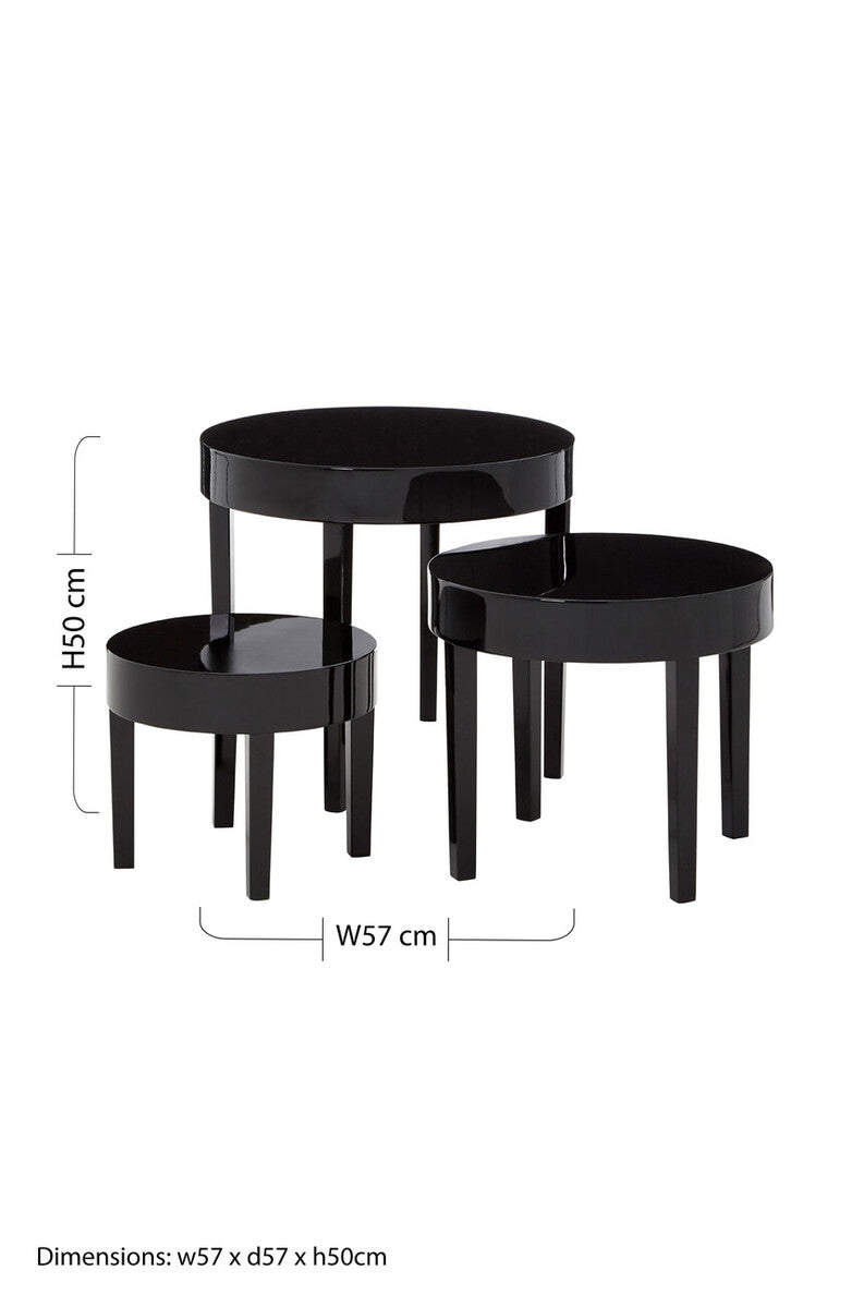Moritz Black High Gloss Finish Set of 3 Round Side Tables