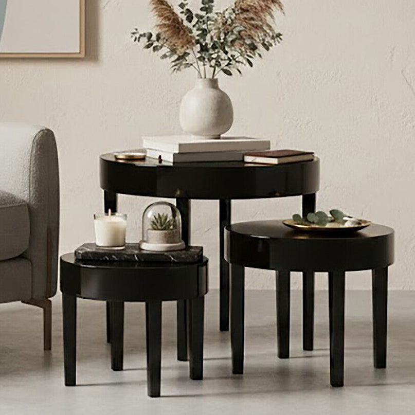 Moritz Black High Gloss Finish Set of 3 Round Side Tables