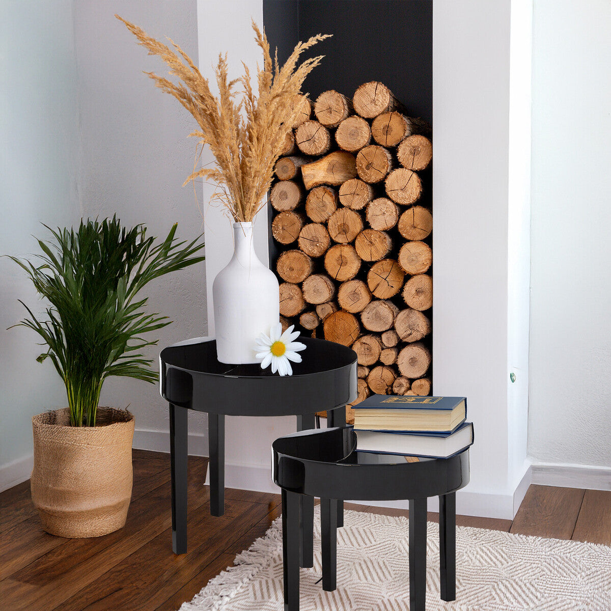 Moritz Black High Gloss Finish Set of 3 Round Side Tables
