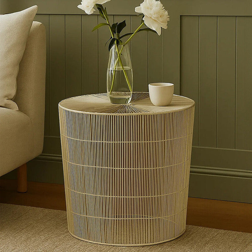 Silver Pewter-Finish Iron Cage Side Table with Concentric Circle Design, Templar