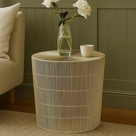 Silver Pewter-Finish Iron Cage Side Table with Concentric Circle Design, Templar