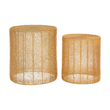 Set of 2 Gold Finish Open Weave Mesh Round Side Tables, Templar