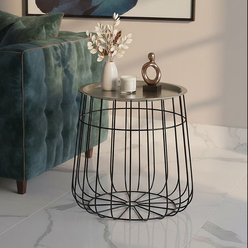 Templar Silver and Black Wire Detail Tray Side Table