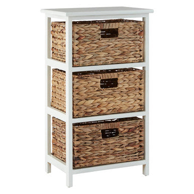 Padstow White Storage Unit with 3 Water Hyacinth Drawers