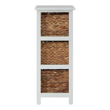 Padstow White Storage Unit with 3 Water Hyacinth Drawers