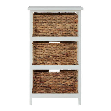 Padstow White Storage Unit with 3 Water Hyacinth Drawers
