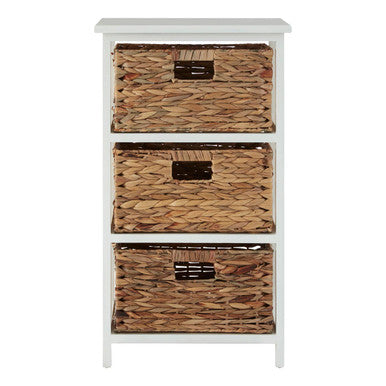 Padstow White Storage Unit with 3 Water Hyacinth Drawers