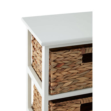 Padstow White Storage Unit with 3 Water Hyacinth Drawers