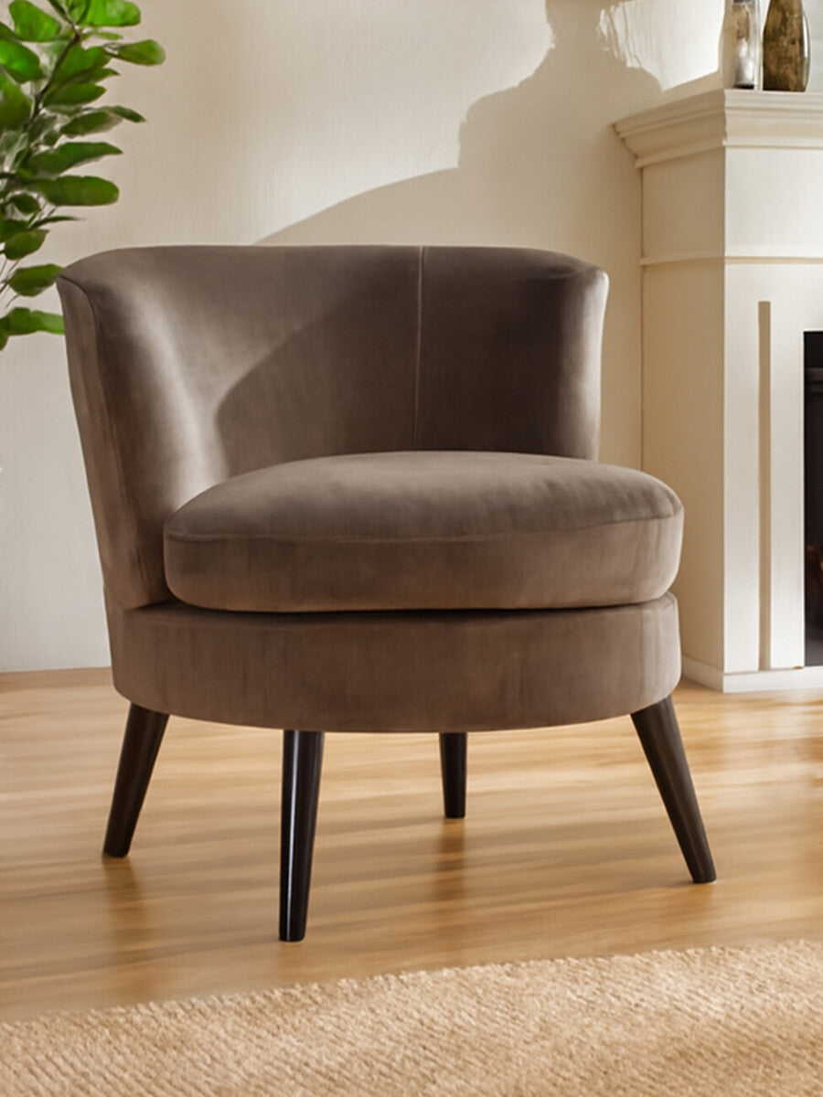 Plush Round Grey Velvet Curved Chair