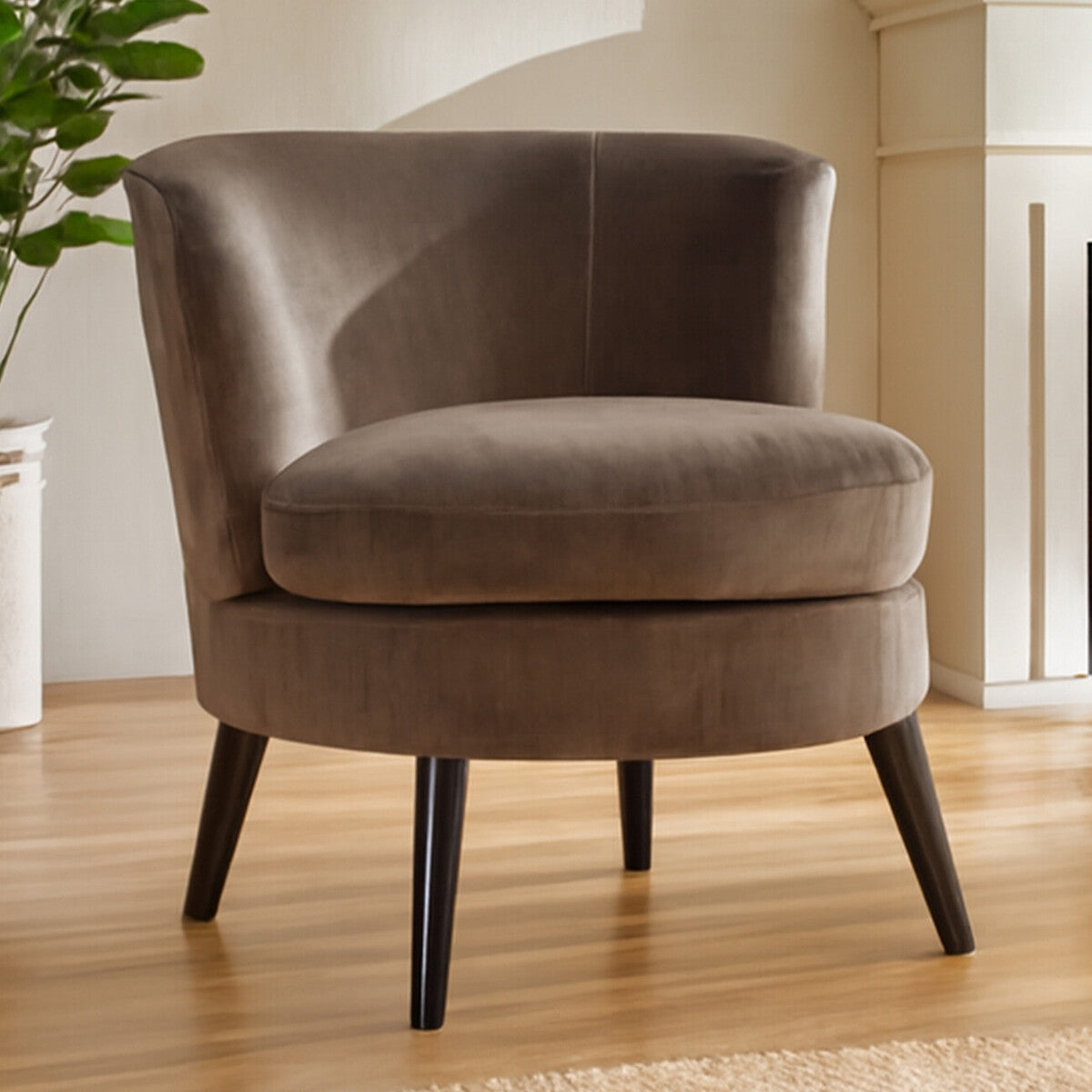 Plush Round Grey Velvet Curved Chair