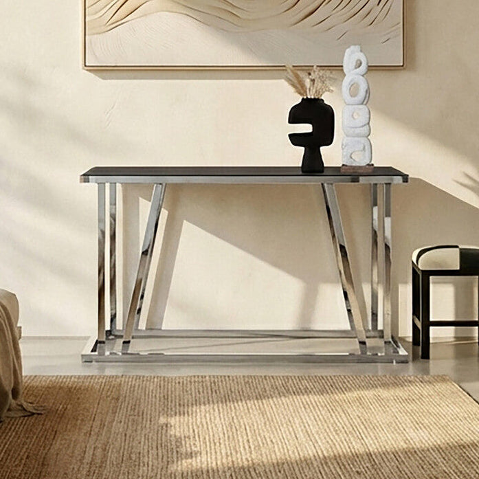 Ackley Silver Console Table With Black Glass