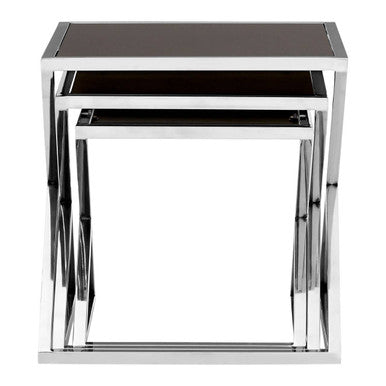 Ackley Silver Set Of 3 Nesting Tables With Black Glass