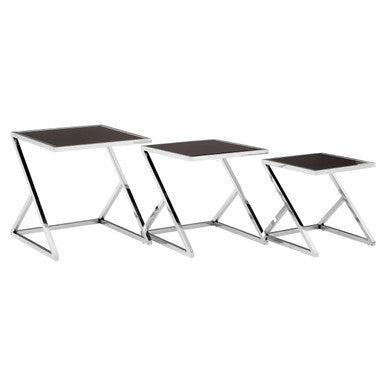 Ackley Silver Set Of 3 Nesting Tables With Black Glass