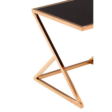 Ackley Rose Gold Finish Set Of 3 Nesting Tables With Black Glass