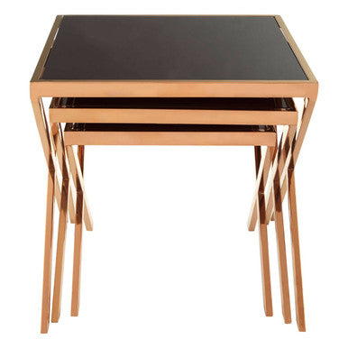 Ackley Rose Gold Set Of 3 Nesting Tables With Black Glass