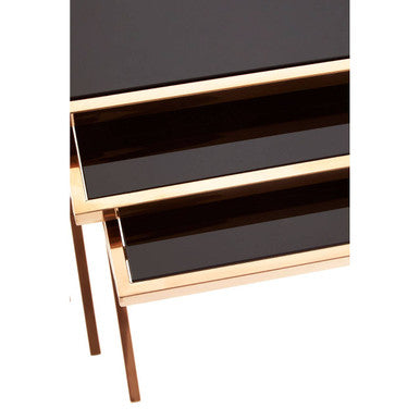 Ackley Rose Gold Set Of 3 Nesting Tables With Black Glass