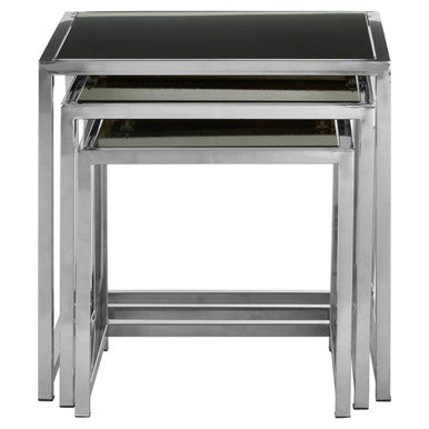 Ackley Chrome Set Of 3 Nesting Tables With Black Glass