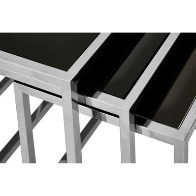 Ackley Chrome Set Of 3 Nesting Tables With Black Glass