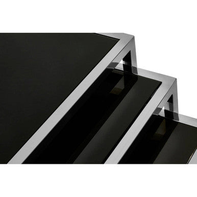 Ackley Chrome Set Of 3 Nesting Tables With Black Glass