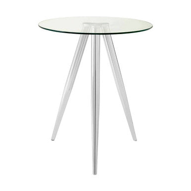 Silver Round Glass Top Bar Table with Chrome Legs, Barton