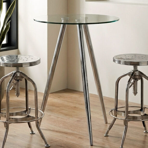 Barton Clear Glass Round Bar Table with Chrome Finish Legs