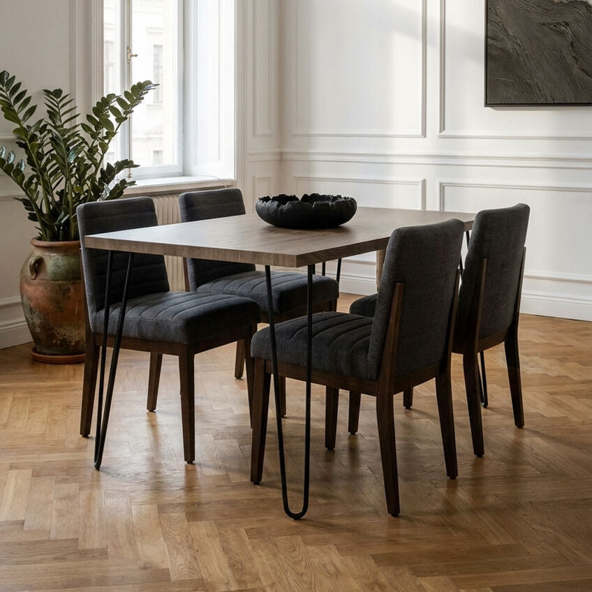 Borough Natural Wood Effect Dining Table with Black Metal Base