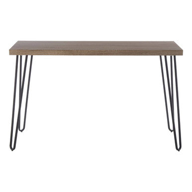 Natural Veneer Wooden Top Console Table with Hairpin Metal Legs, Borough