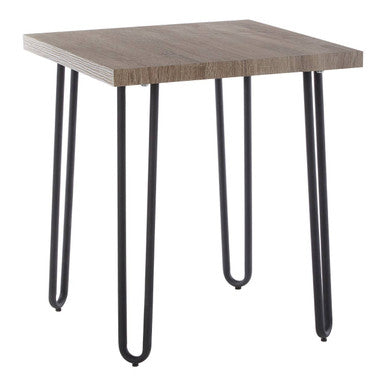 Natural Wooden Top Side Table with Hairpin Metal Legs, Borough