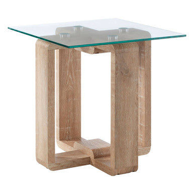 Barton Glass Side Table with Wood Effect Legs