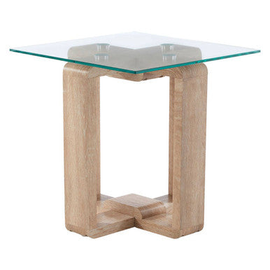 Barton Glass Side Table with Wood Effect Legs