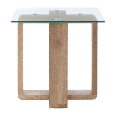 Barton Glass Side Table with Wood Effect Legs