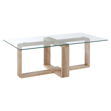 Glass Top Coffee Table with Natural Wood Effect Legs, Barton