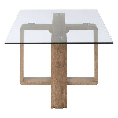 Glass Top Coffee Table with Natural Wood Effect Legs, Barton