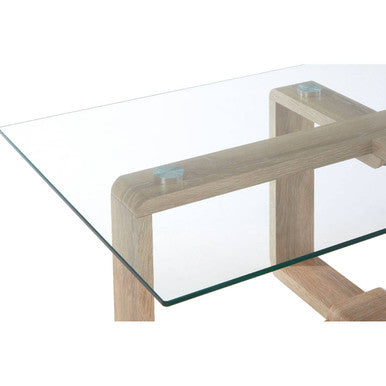 Glass Top Coffee Table with Natural Wood Effect Legs, Barton