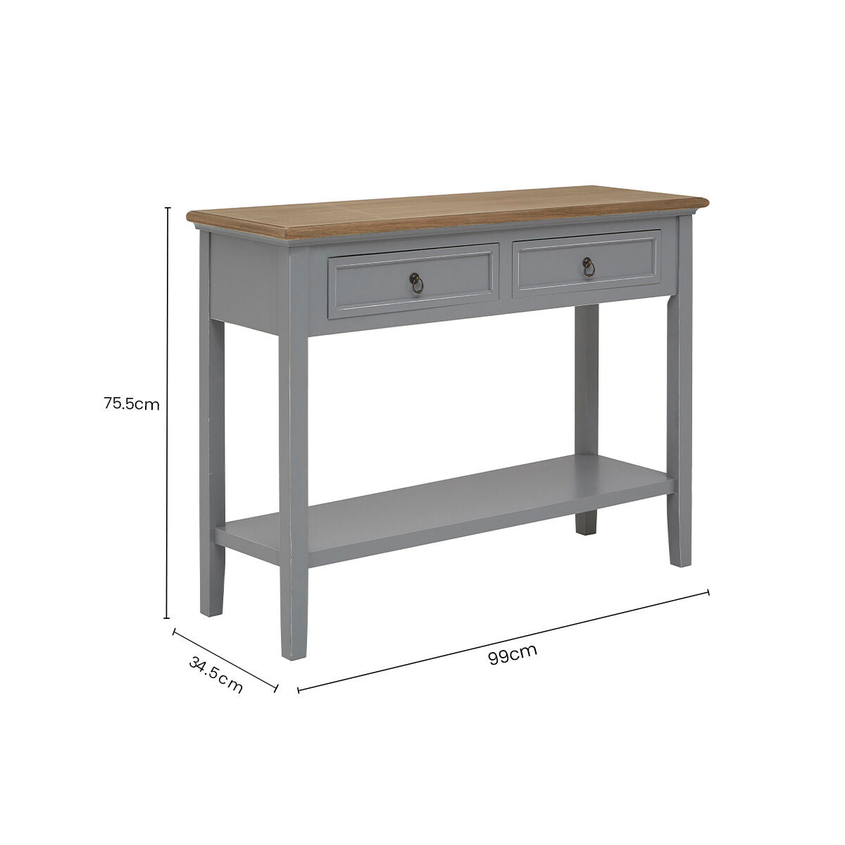 Henley Antique Grey Finish Wooden 2 Drawer Console Table