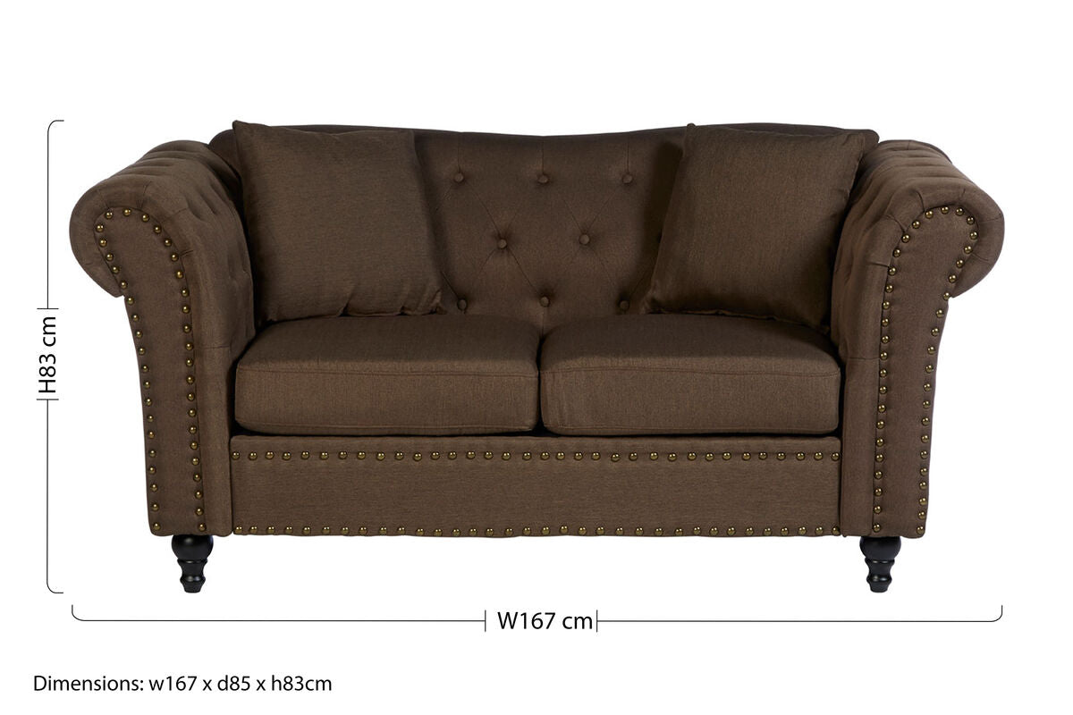 2 Seater Brown Chesterfield Sofa, Fable