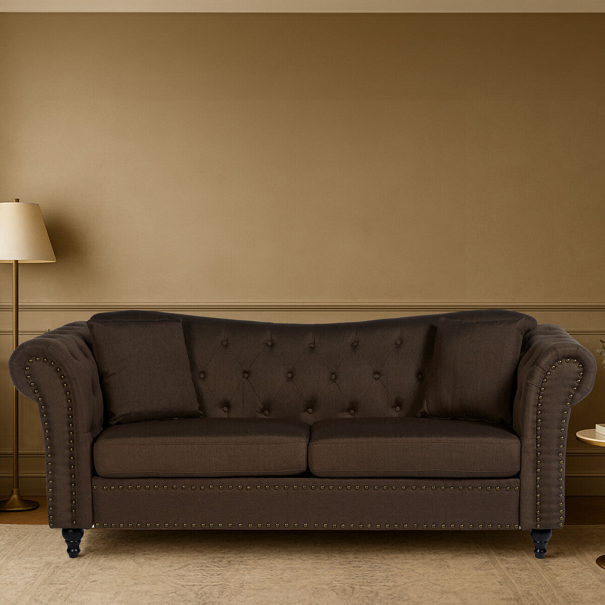 3 Seater Brown Chesterfield Sofa, Fable