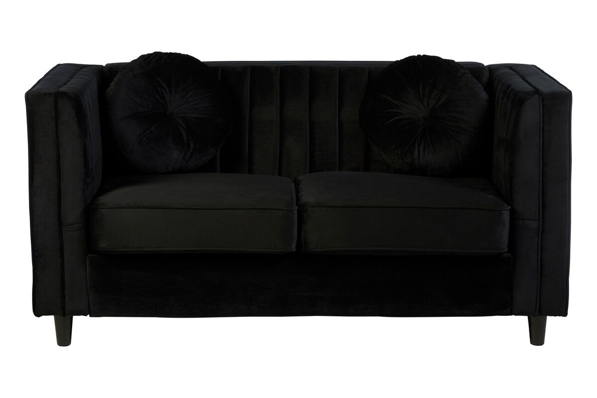 2 Seater Black Velvet Sofa, Farah