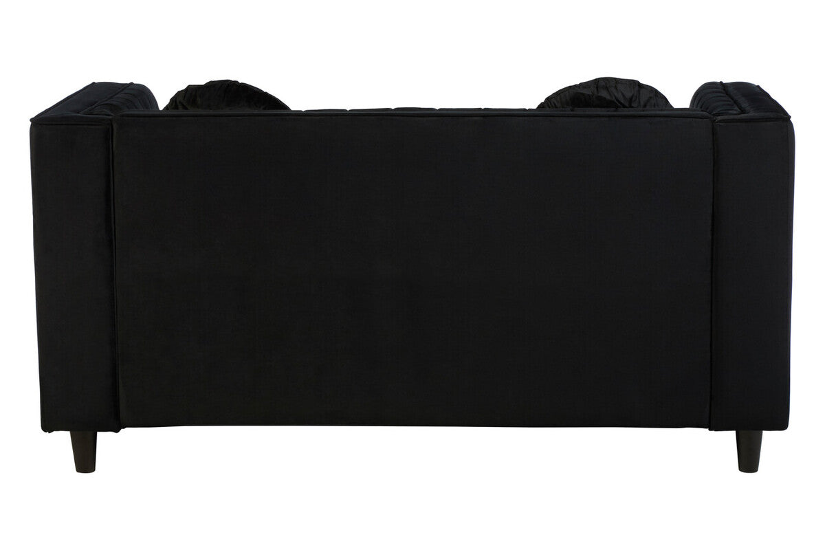 Farah Black Velvet 2 Seater Sofa with Pleated Detail
