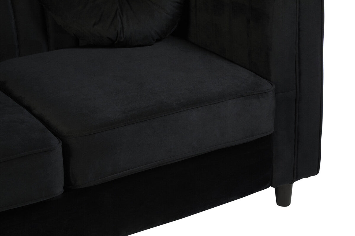 Farah Black Velvet 2 Seater Sofa with Pleated Detail