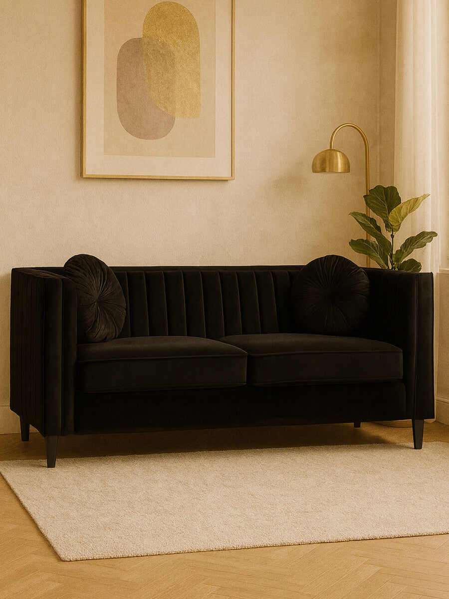 3 Seater Black Velvet Sofa, Farah
